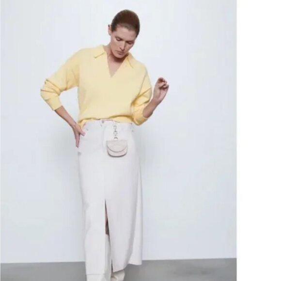 Zara Sweaters - ZARA Women's Size Large Soft Feel Collared Long Sleeve Polo Knit Cropped Sweater